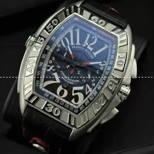 日本製クオーツ 5針 夜光効果 FRANCK MULLER フランクミュラー メンズ腕時計 日付表示 シルバー レザー