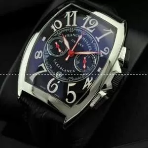 日本製クオーツ 5針 日付表示 FRANCK MULLER フランクミュラー メンズ腕時計 青文字盤 レザー