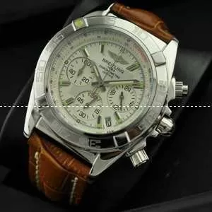 日本製クオーツVK ブライトリング★BREITLING メンズ腕時計 回転ベゼル 日付表示 夜光効果　レザー