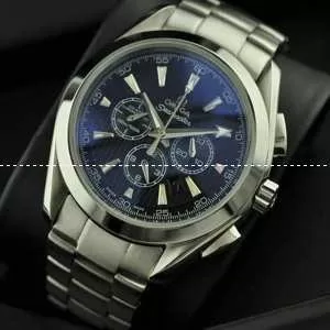 OMEGA オメガ 日本製クオーツ 6針クロノグラフ メンズ腕時計 日付表示 月付表示 ステンレス サファイヤクリスタル風防