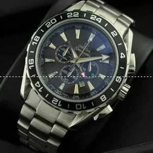 日本製クオーツ 6針クロノグラフ OMEGA オメガ メンズ腕時計 日付表示 月付表示 サファイヤクリスタル風防 シルバー