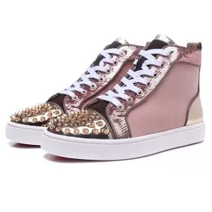 主役級のアイテムChristian Louboutinルブタンコピーハイカットスニーカースパイクピンクスパンコール付き人気靴